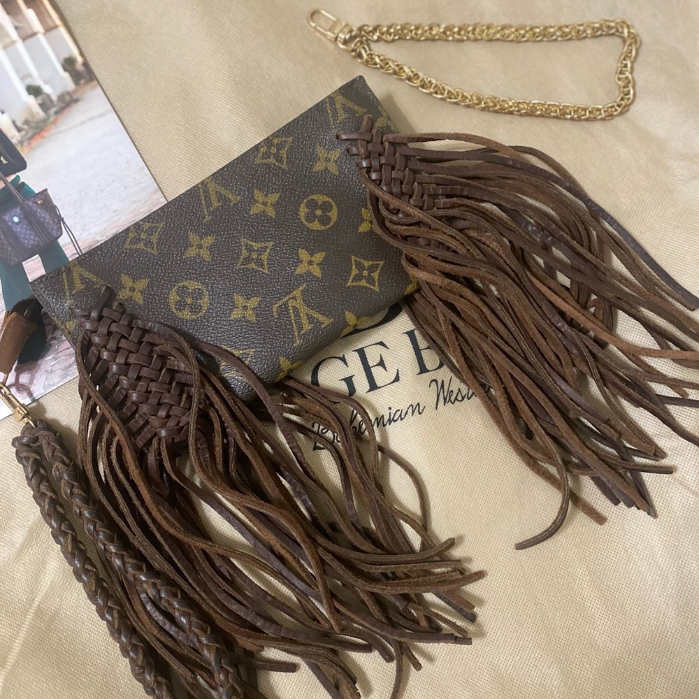 Vintage Boho LV Brown Monogram Fringe Clutch